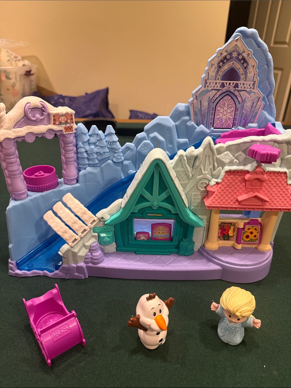 Kids Winter Playset with Pink Sled and Blue Snow Castle - Little People